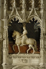 France, Loir et Cher, Chateau de Blois, facade of Louis XII wing, King Louis XII equestrian statue