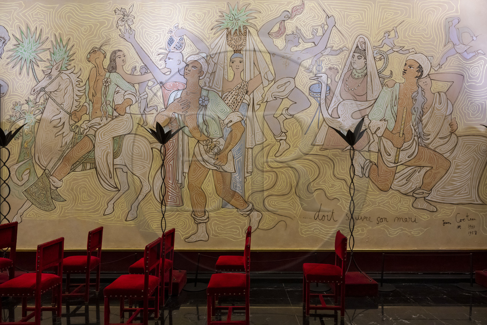 France, Alpes-Maritimes, Menton, the City Hall, the wedding room entirely decorated by Jean Cocteau in 1957