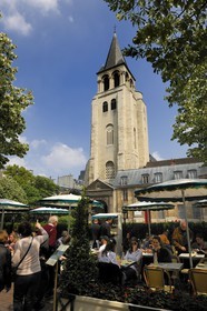 France, Paris, Saint Germain des Pres Church, Saint Germain des Pres square, Café de Flore terrasse