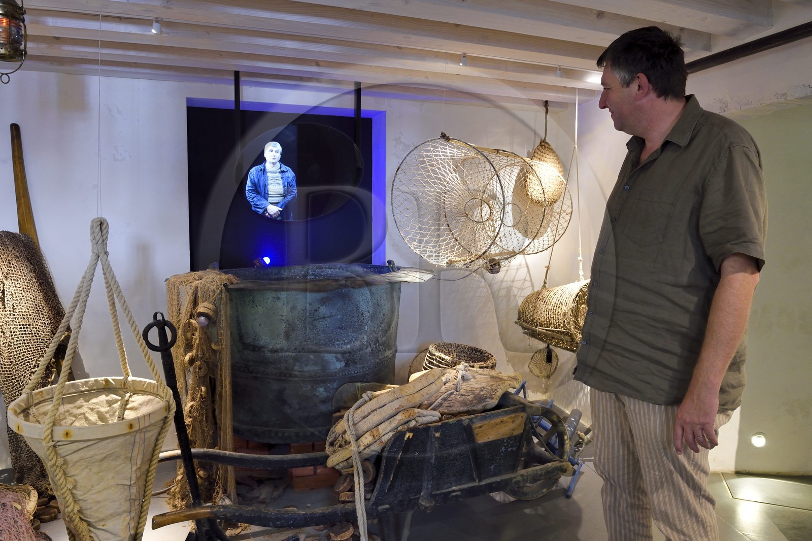 France, Var (83), Saint-Tropez, citadelle du XVIe siècle, musée d'Histoire maritime tropézienne, évocation de la pêche