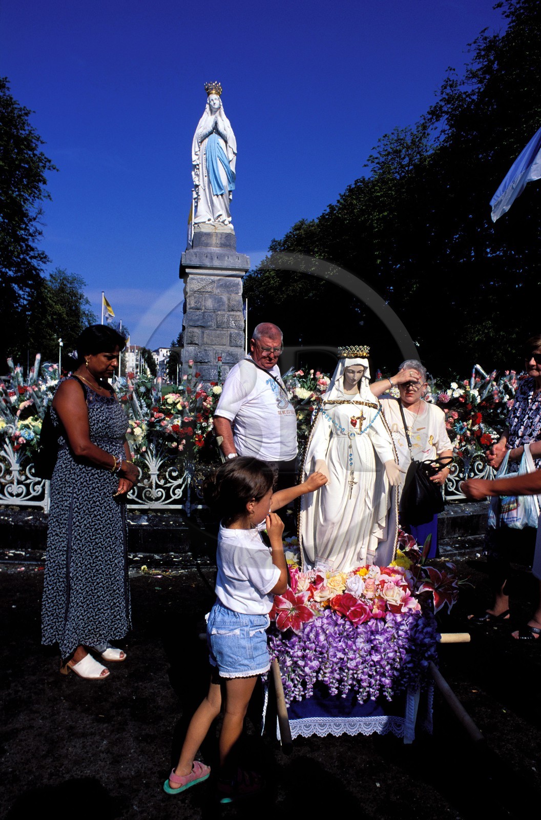 France, Hautes Pyrenees, Lourdes, virgin statue on the rosaries esplanade