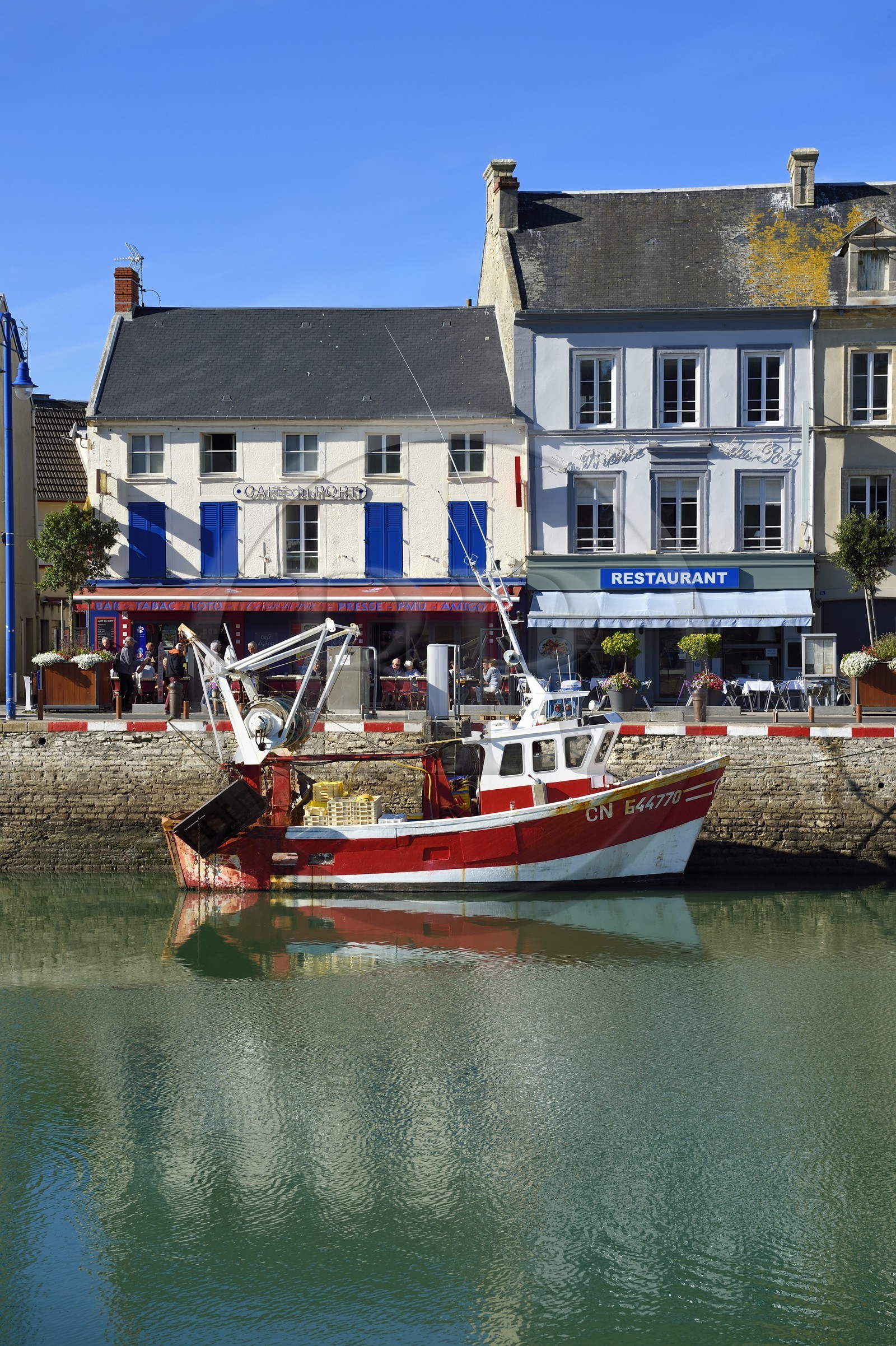 France, Calvados, Cote de Nacre, Port en Bessin, trawler in the fishing port