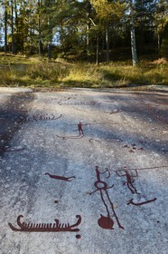 Suède, comté de Bohuslän, Tanum Vitlycke, site classé Patrimoine Mondial de l'UNESCO, gravures rupestres