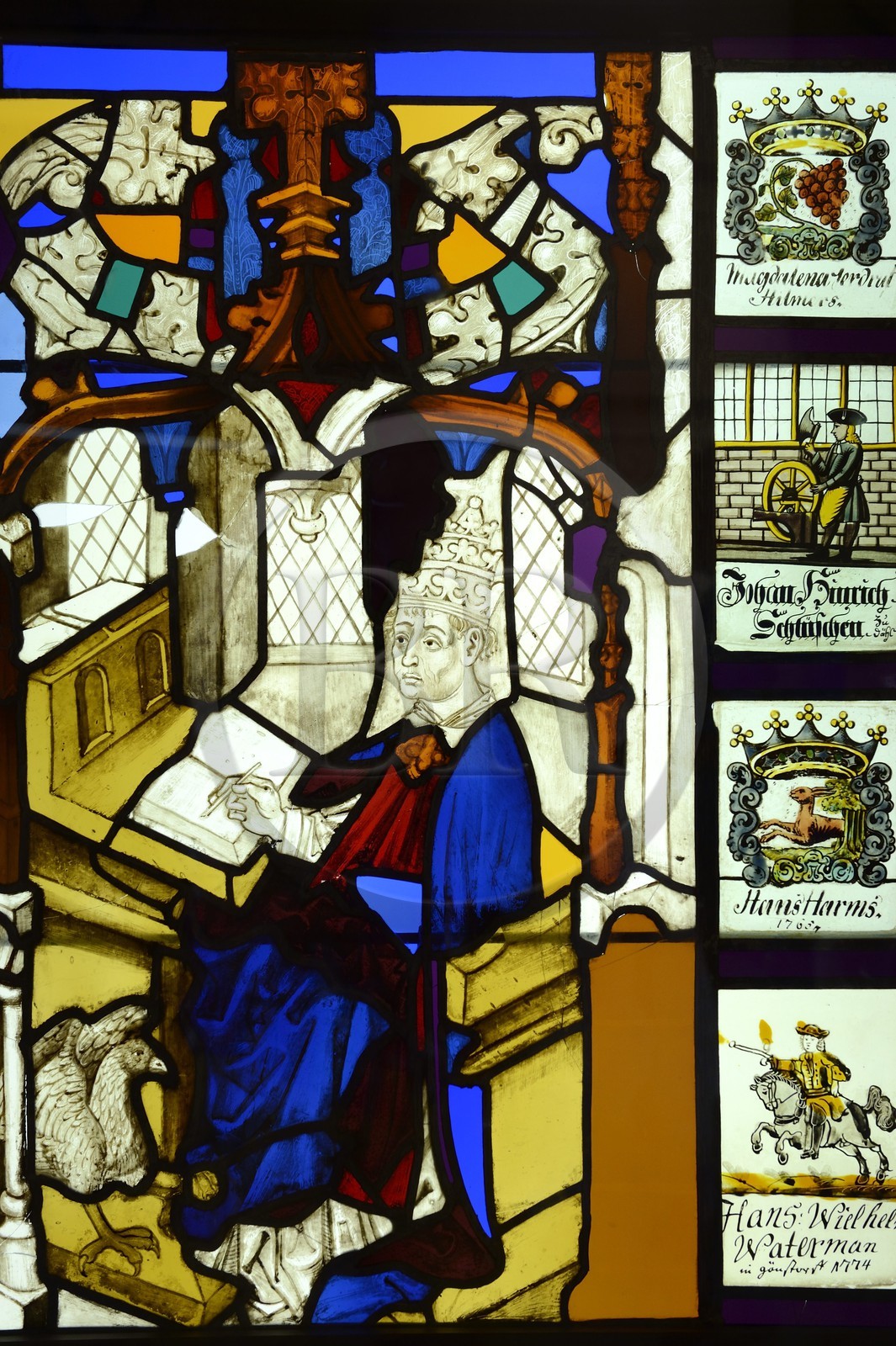 Portugal, Lisbon Region, Sintra, Pena National Palace (Palacio Nacional da Pena), listed as World Heritage by UNESCO, Saint Augustine, stained glass of the 15th century