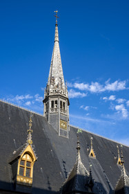 France, Cote d'Or, Beaune, area listed as World Heritage by UNESCO, Hospices de Beaune, Hotel Dieu, bell tower of the poor people's hall building