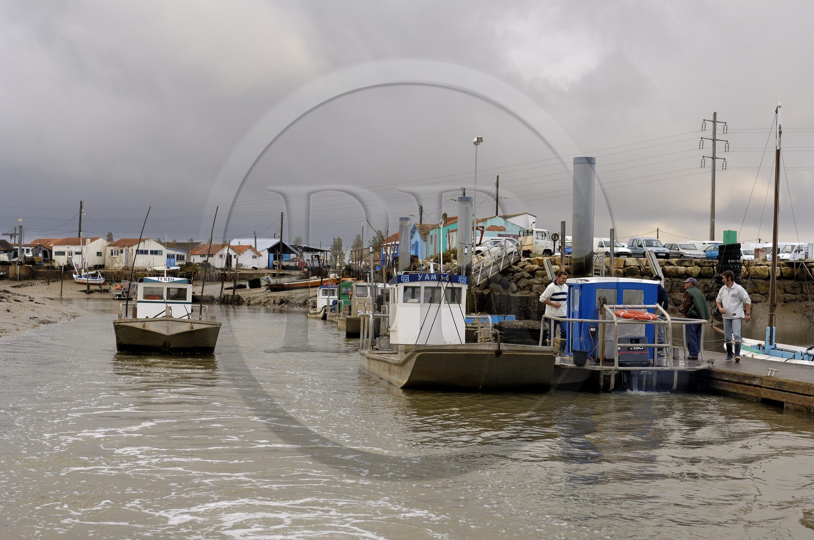 France, Charente-Maritime (17), Ile d'Oléron, le chenal d'Ors, chaland à huîtres dans le port ostréicole