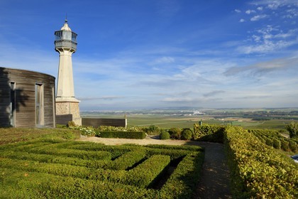 France, Marne, Parc Naturel de la Montagne de Reims (Natural Park of Montagne de Reims)s, Verzenay,  Lighthouse of the wine museum overlooking the vineyards of Champagne