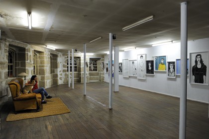 Portugal, Minho region, Guimaraes, artists squatting a building from the square Largo do Toural also an exhibition place of Guimaraes 2012, the artist Delia Carvalho shows her work