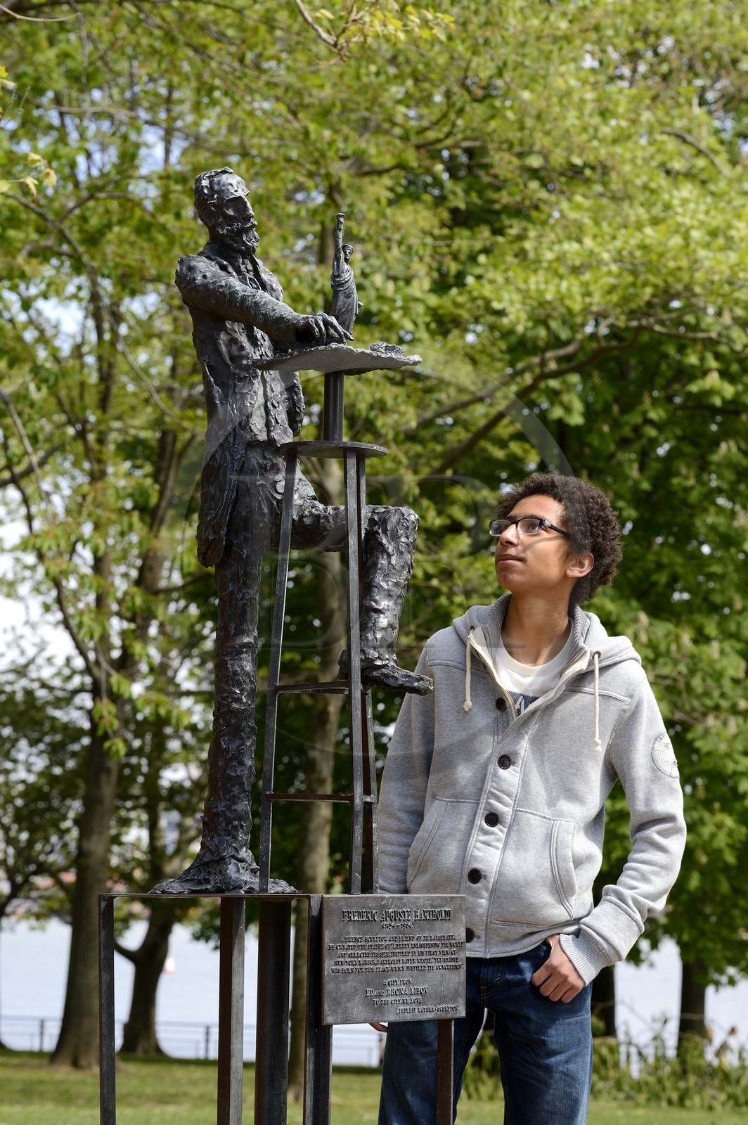 Etats-Unis, New York, Liberty Island, sculpture représentant Bartholdi, le créateur de la statue de la Liberté
