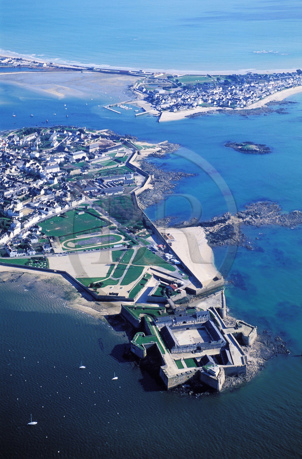 France, Morbihan, Port Louis citadel modified by Vauban, at the entry of Lorient harbour (aerial view)