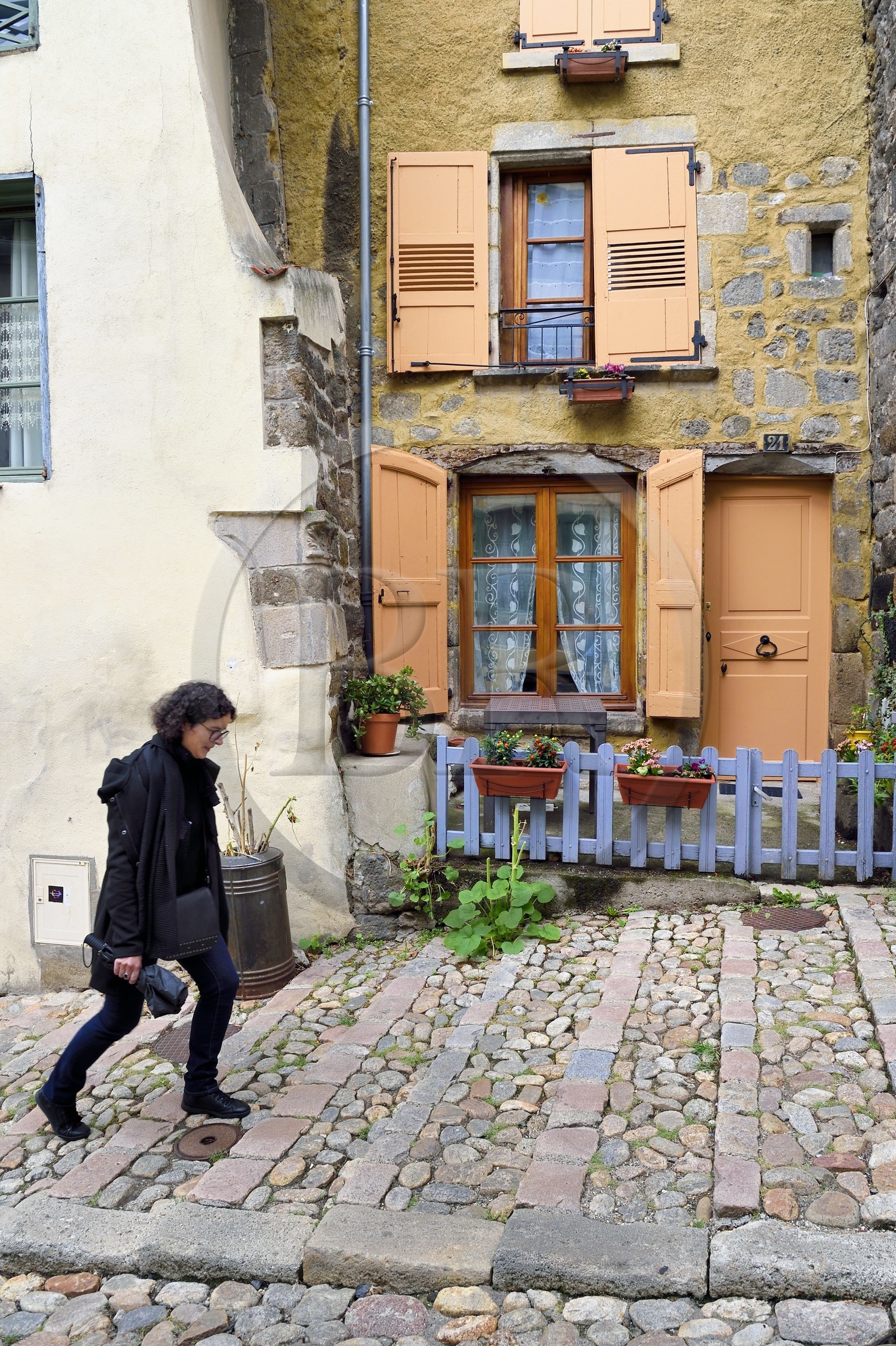 France, Haute-Loire (43), Le Puy-en-Velay, étape classée Patrimoine Mondial de l'UNESCO dans le cadre des chemins de Compostelle, la rue des Tables menant à la cathédrale Notre-Dame-de-l'Annonciation et dont les marches sont taillées pour les pas des ânes