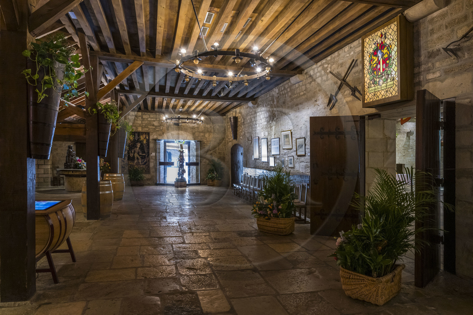 France, Cote d'Or, cultural Landscape of the climates of Burgundy listed as World Heritage by UNESCO, Route des Grands Crus (road of Vintage Wines), vineyard of the Côte de Nuits, Vougeot, the Chateau of Clos de Vougeot, the Grand Cellier and headquarters of the Brotherhood of the Knights of Tastevin (Confrerie des Chevaliers du Tastevin)