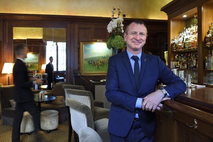 France, Calvados, Pays d'Auge, Deauville, Normandy Barriere Hotel Bar, the bartender chef Marc Jean