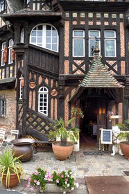 France, Calvados, Pays d'Auge, Bavent, pottery of Mesnil de Bavent, half-timbered house and bricks, the manor