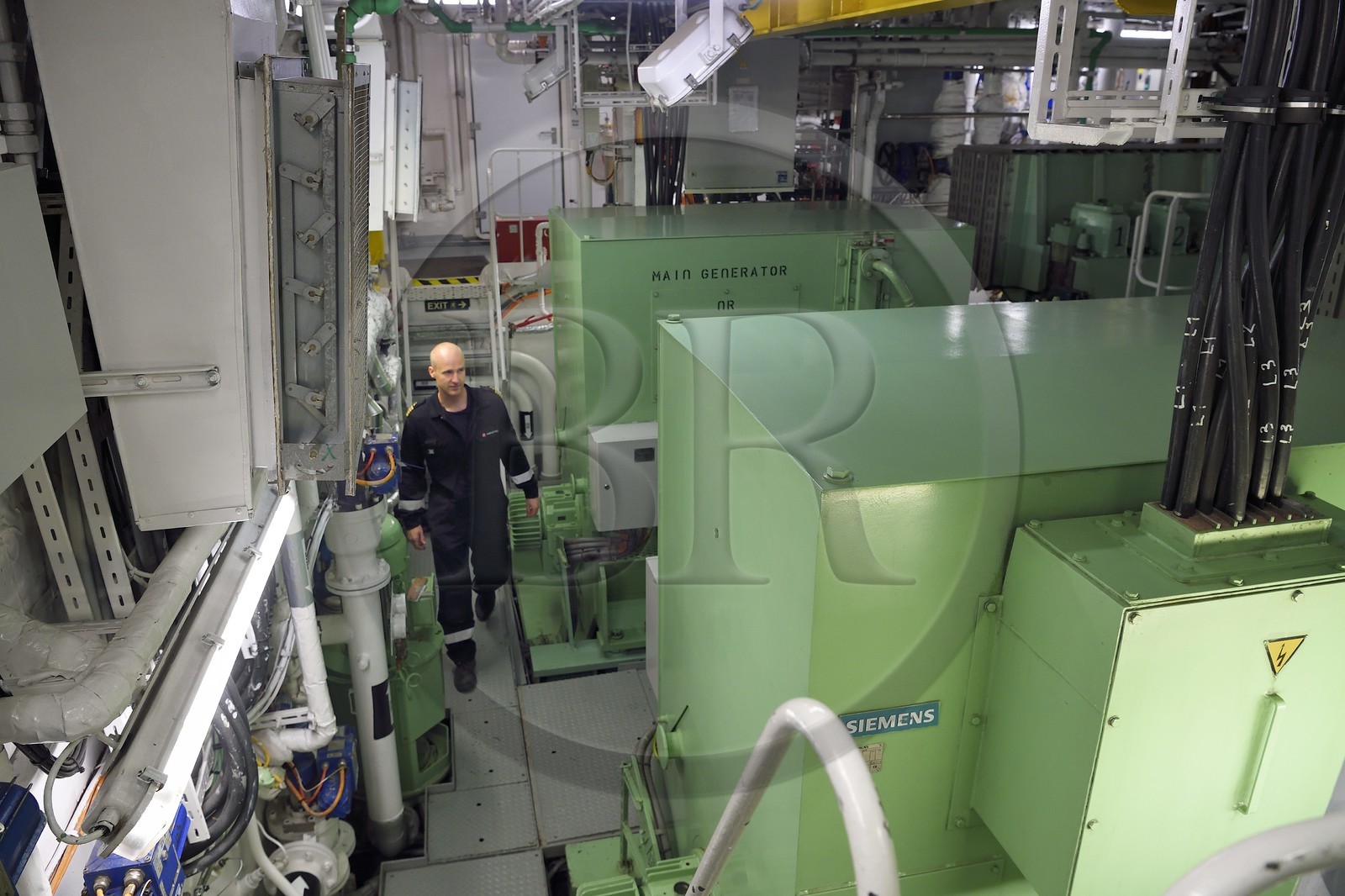 Greenland, North West coast, Baffin Bay, Hurtigruten's MS Fram cruise ship, chief engineer Jan Robin in the engine room