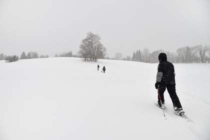 France, Haute Savoie, Araches la Frasse, Les Carroz d'Araches ski resort, snowshoeing