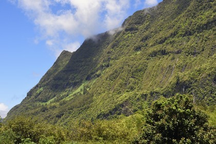 France, Reunion island (French overseas department), Cirque de Salazie, listed as World Heritage by UNESCO, many waterfalls descend from the Belouve plateau which overlooks Hell Bourg