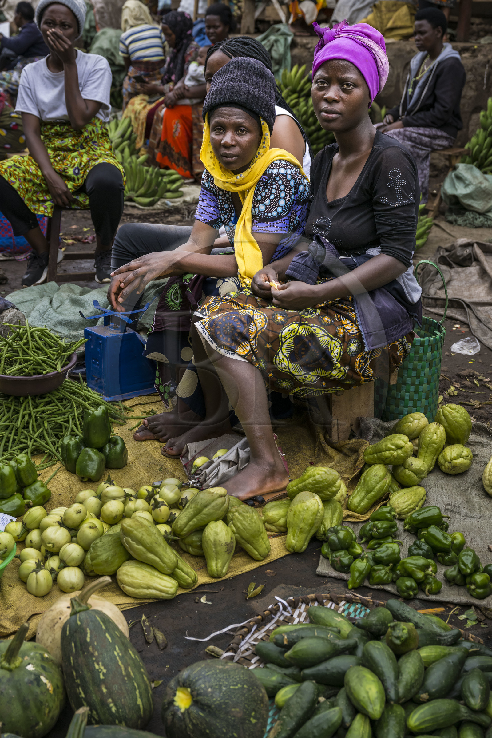 Rwanda, Province du Nord, Musanze (anciennement nommée Ruhengeri), le marché central, marchandes de légumes
