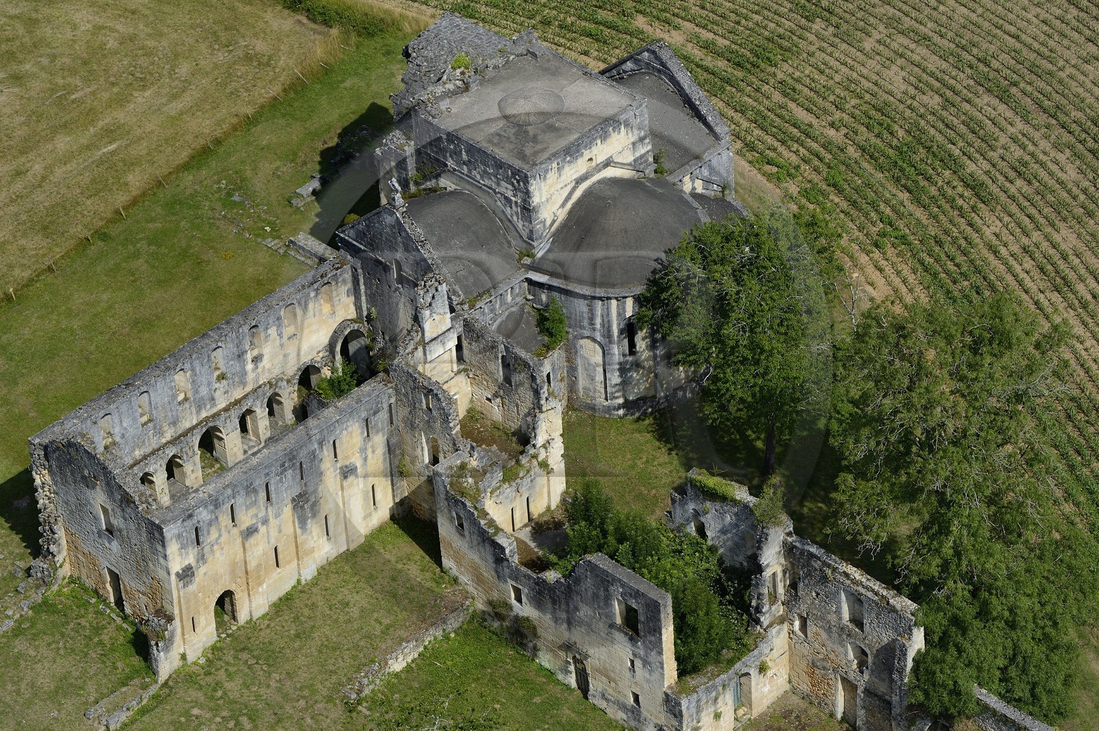 France, Dordogne, Perigord Vert, Cistercian Abbey of Boschaud from the 12th century that belonged to the Abbey of Clairvaux (aerial view)