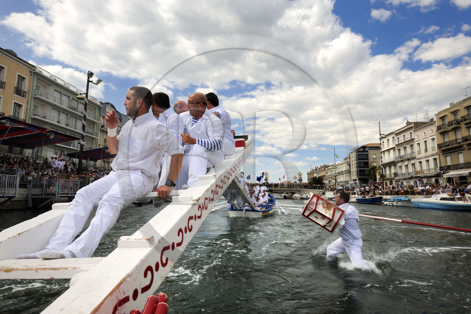 France, Herault, Sete, canal Royal (Royal Canal), Fete de la Saint Louis (St Louis's feast), sea jousting