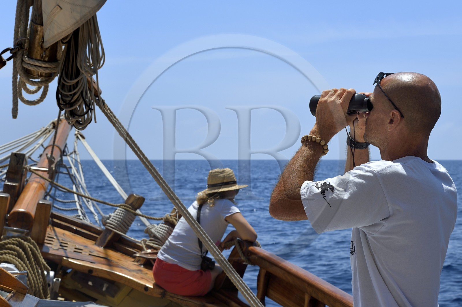 France, Alpes-Maritimes (06), Saint-Jean-Cap-Ferrat, sortie en mer sur le bateau Santo Sospir avec l'association SOS Grand Bleu pour l'observation des dauphins et des baleines dans le Sanctuaire Pelagos