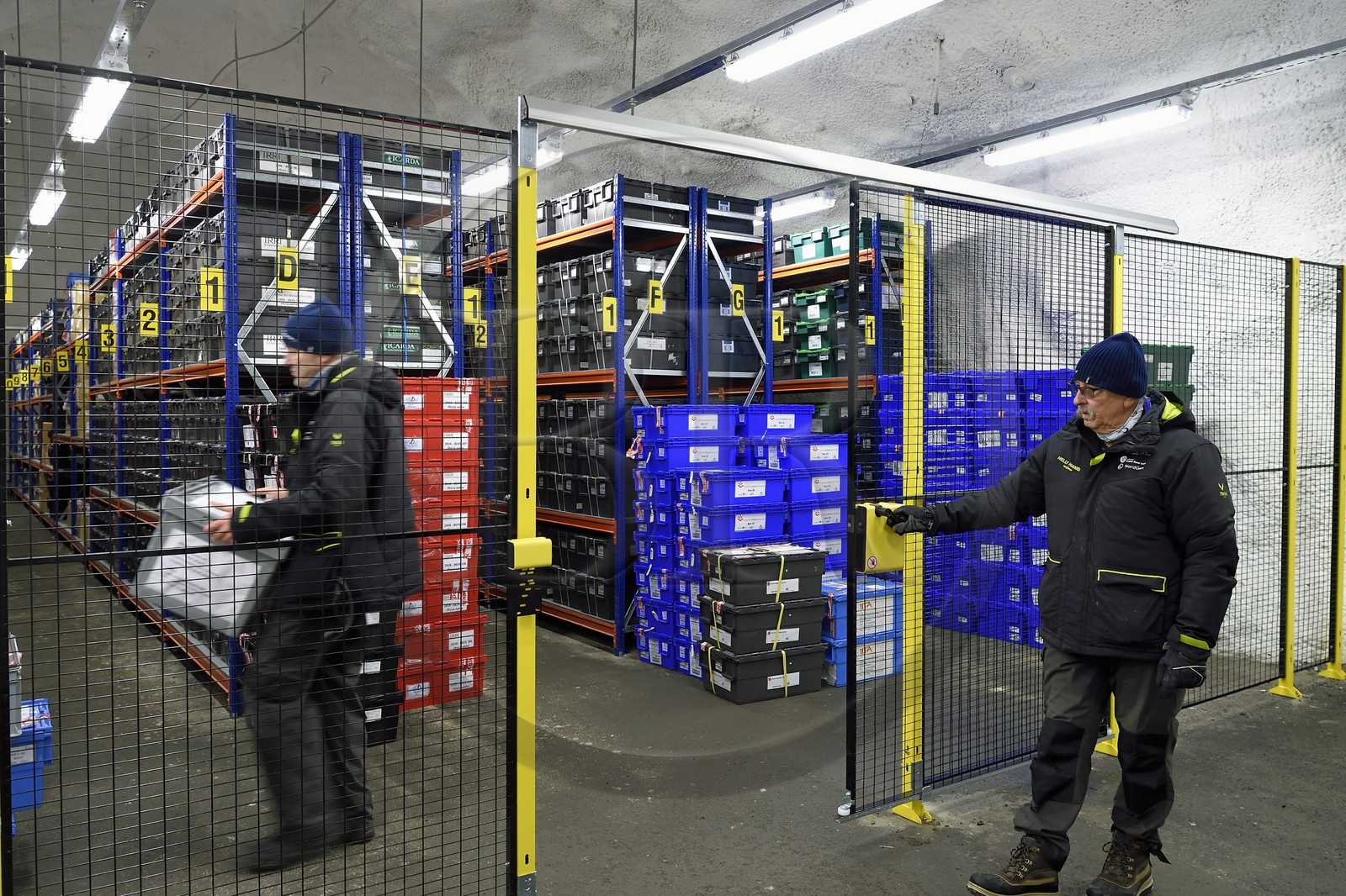 Norway, Svalbard, Spitzbergen, Longyearbyen, Svalbard Global Seed Vault (Seed Bank), seed storage room artificially maintained at -18°C, there are nearly 900000 samples deposited, from 200 countries of origin and 73 depositor institutes