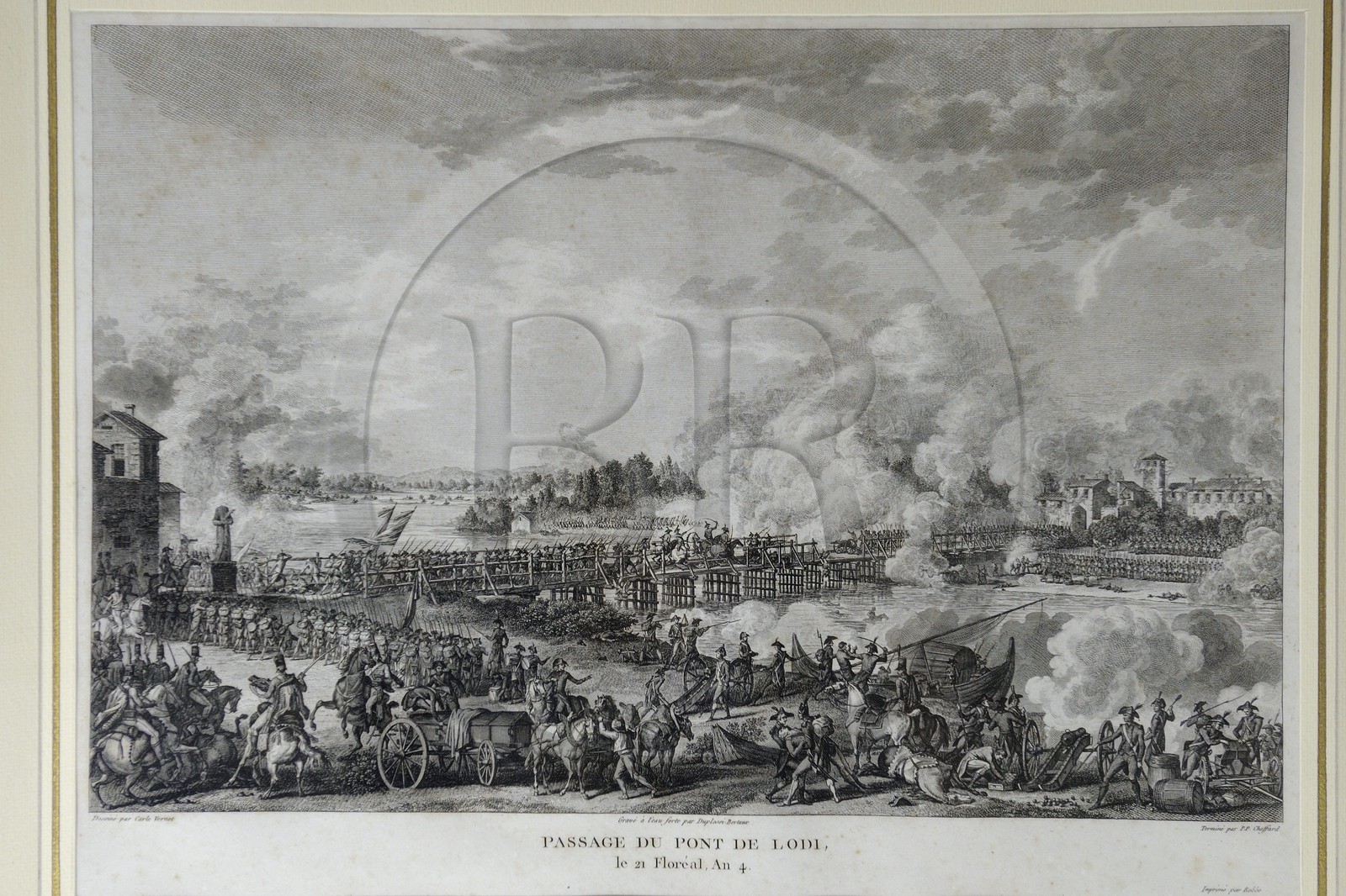 Italy, Lombardia, Lodi, engraving of the battle for the storming of the bridge of Lodi on the Alpone river was fought on May 10 1796 between French forces under Napoleon Bonaparte and an Austrian rear guard led by general Sebottendorf that was defeated