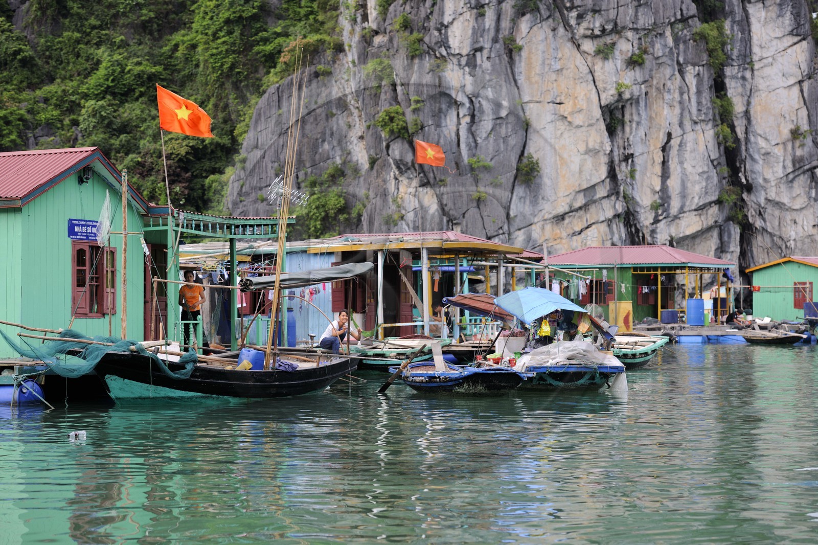 Vietnam, province de Quang Ninh, la Baie d'Halong classée Patrimoine Mondial de l'UNESCO, village flottant de pêcheurs de Vong Vieng