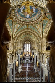 France, Rhone, Lyon, historical site listed as World Heritage by UNESCO, Notre Dame de Fourviere basilica, the nave