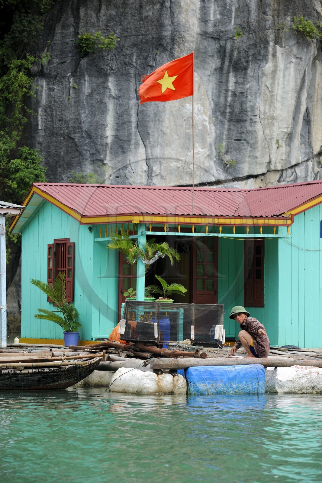 Vietnam, province de Quang Ninh, la Baie d'Halong classée Patrimoine Mondial de l'UNESCO, village flottant de pêcheurs de Vong Vieng