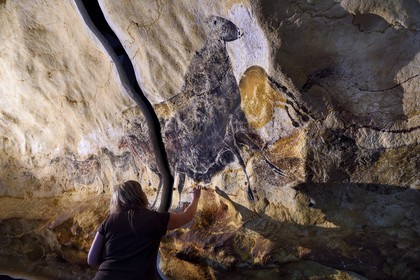France, Dordogne (24), Montignac, l’Atelier des Fac-Similés du Périgord (AFSP) spécialisé dans la reproduction minérale de parois ornées de la préhistoire et en charge de la reconstitution fidèle des parois de la grotte de Lascaux, reproductions des peintures, mention obligatoire Atelier des Fac-Similés du Périgord