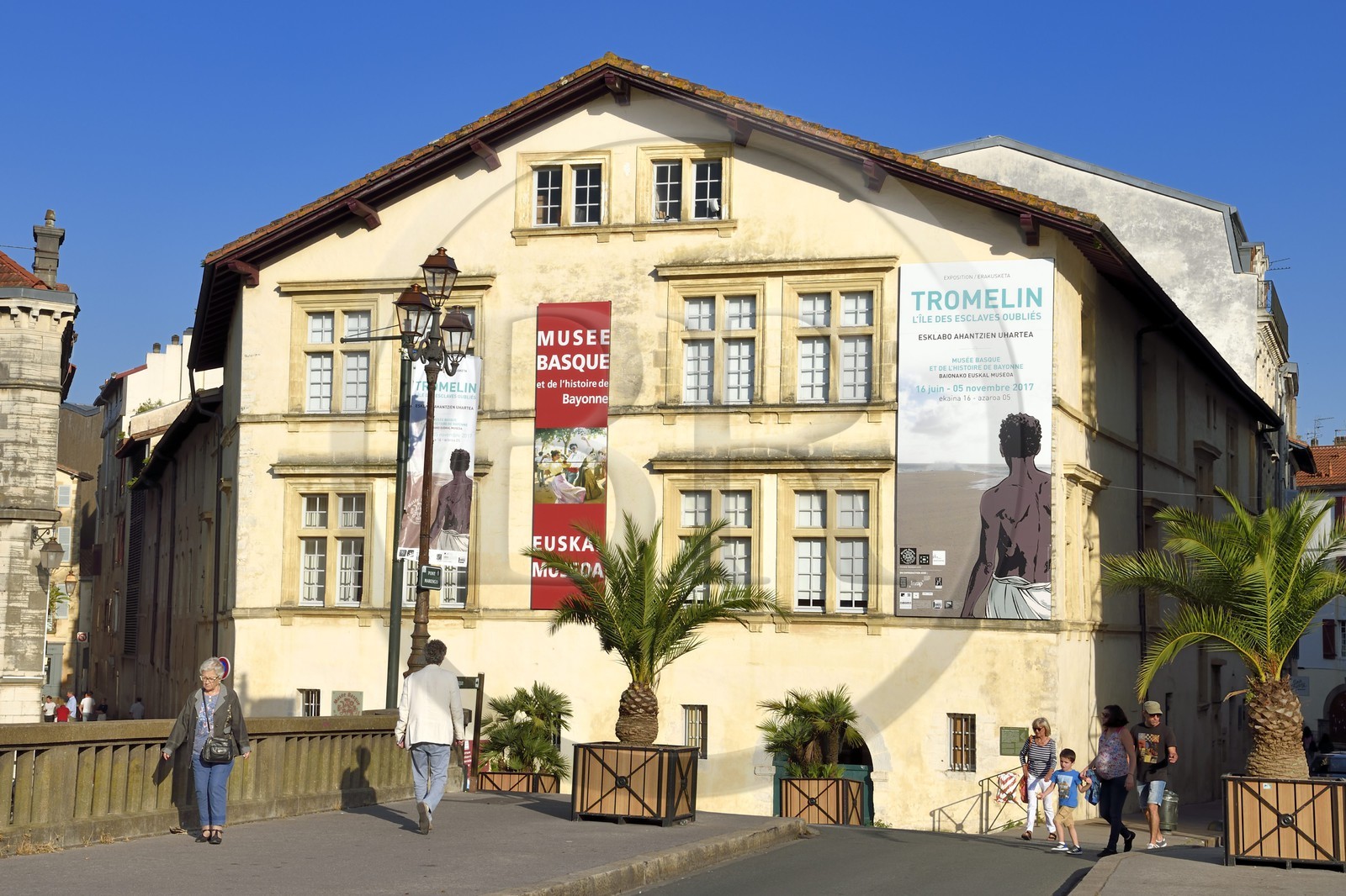 France, Pyrenees Atlantiques, Basque Country, Bayonne, Basque museum housed in a large traditional Basque house seen from the Marengo Bridge