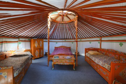 France, Corse du Sud, Alta Rocca, Mongolian yurt of the outdoor hotel Le Pré aux Biches
