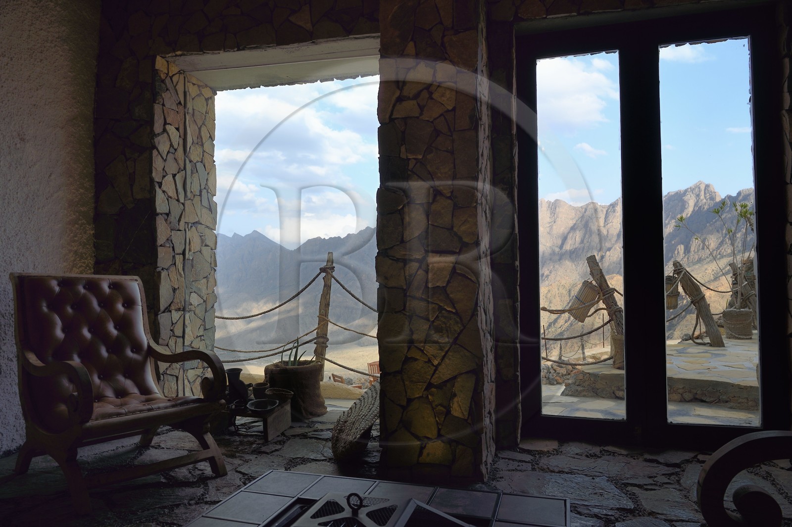 Sultanate of Oman, South Batinah Governorate, Western Hajar, Wadi Mistall, Wakan (Wukan) village, Sama Wakan Heritage Home, charming guest rooms and terrace with a view