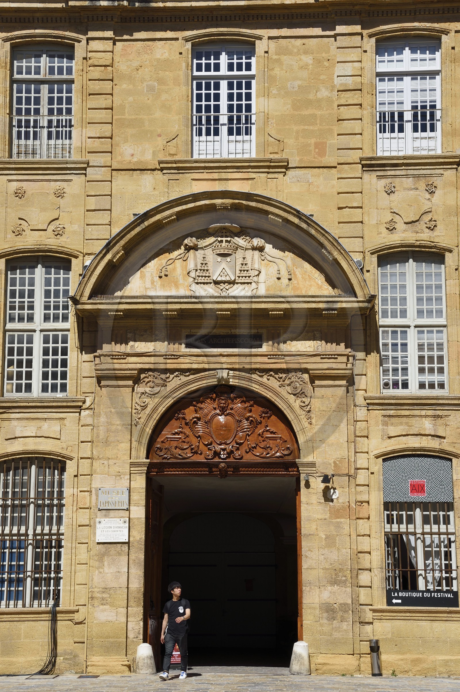 France, Bouches du Rhone, Aix en Provence, door of the Archbishop's Palace and tapestries Museum