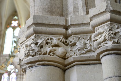 France, Marne (51), village de Saint-Amand-sur-Fion, église Saint-Amand, frise évoquant la vie du village, ici la vigne et ses prédateurs