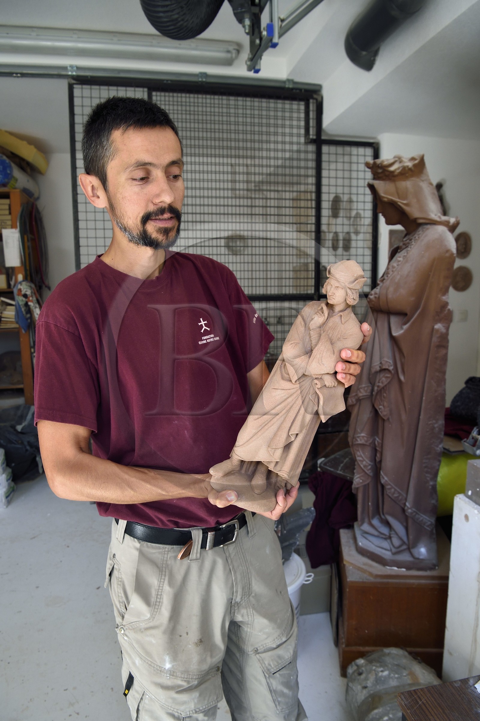 France, Bas Rhin, Strasbourg, old town listed as World Heritage by UNESCO, workshops of the Oeuvre Notre-Dame Foundation, workshop responsible for reductions, Vincent Cousquer, sculptor, Meilleur Ouvrier de France and art historian