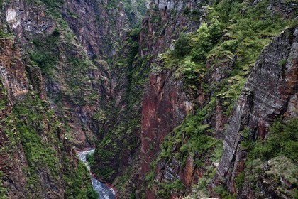 France, Alpes-Maritimes (06), parc national du Mercantour, vallée du Haut-Var, les Gorges de Daluis creusées par le Var dans des sols de pélite rouge