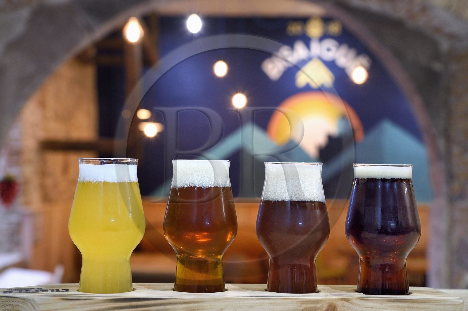 France, Haut Rhin, Strasbourg, Kaysersberg, Bisaigue brewery, the craft brewer Thibaut Ancel offers unfiltered and unpasteurized blond, white, amber, dark beers