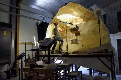 France, Dordogne, Montignac, the Atelier des Fac-Similés du Périgord (Perigord's Facsimile Workshop AFSP) specialised in mineral reproduction of prehistoric painted walls using “stone veil” patented technique and in charge of the Lascaux cave’s walls faithfull reconstitution, reproductions of the paintings, compulsory mention Atelier des Fac-Similés du Perigord