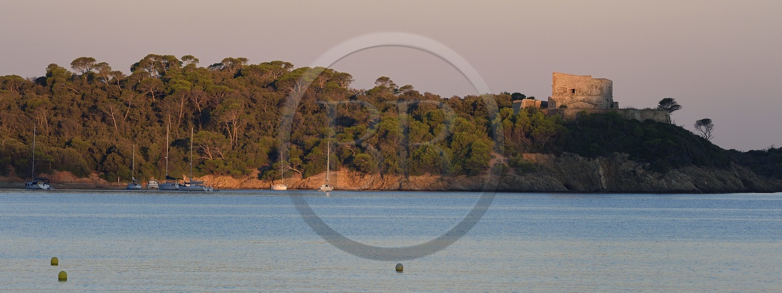 France, Var (83), Iles d'Hyères, parc national de Port Cros, Ile de Porquerolles, la baie et le Fort de l'Alycastre