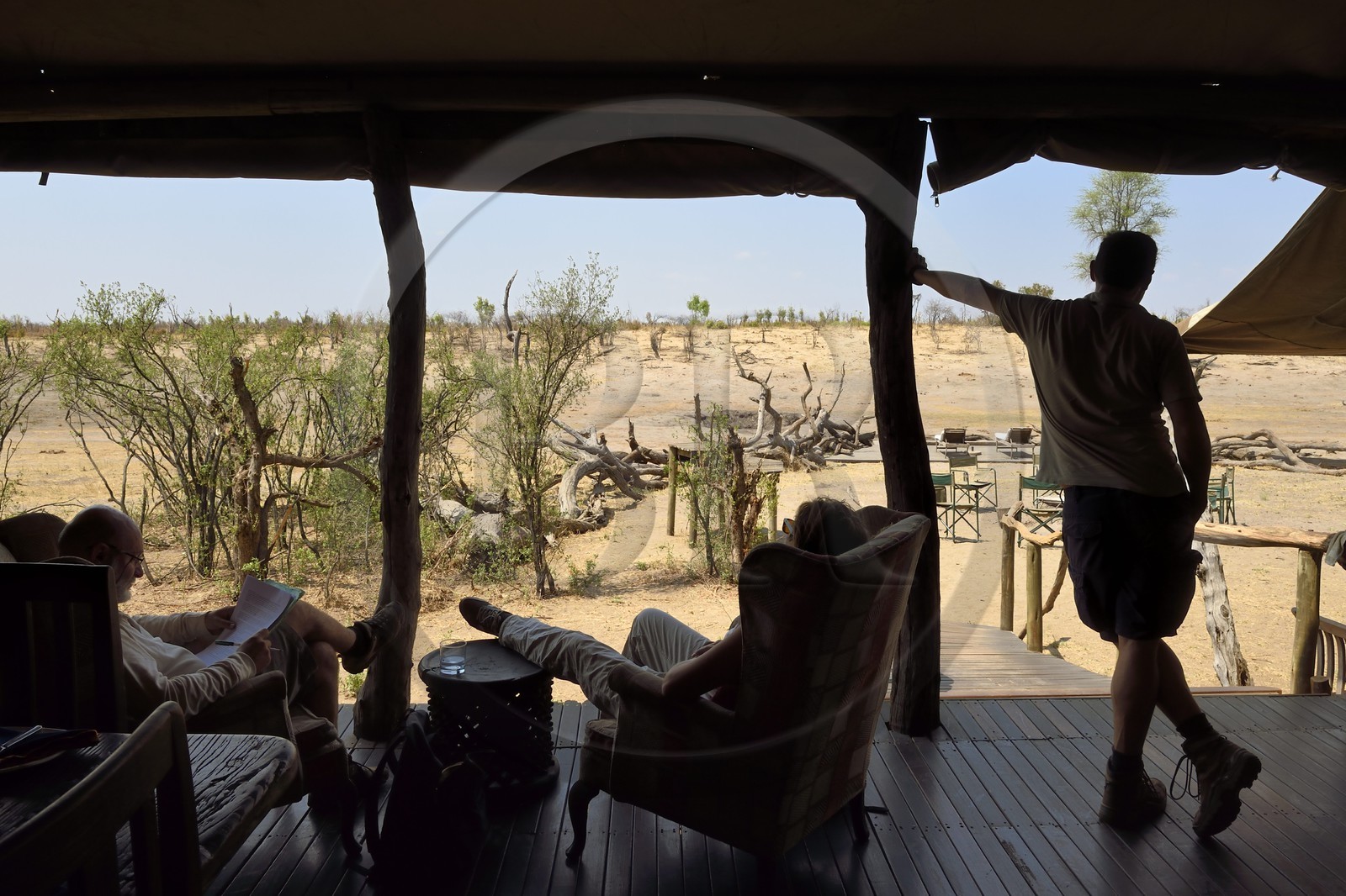 Zimbabwe, Matabeleland North Province, Hwange National Park, Somalisa Expedition Camp from African Bush Camps, the open lounge