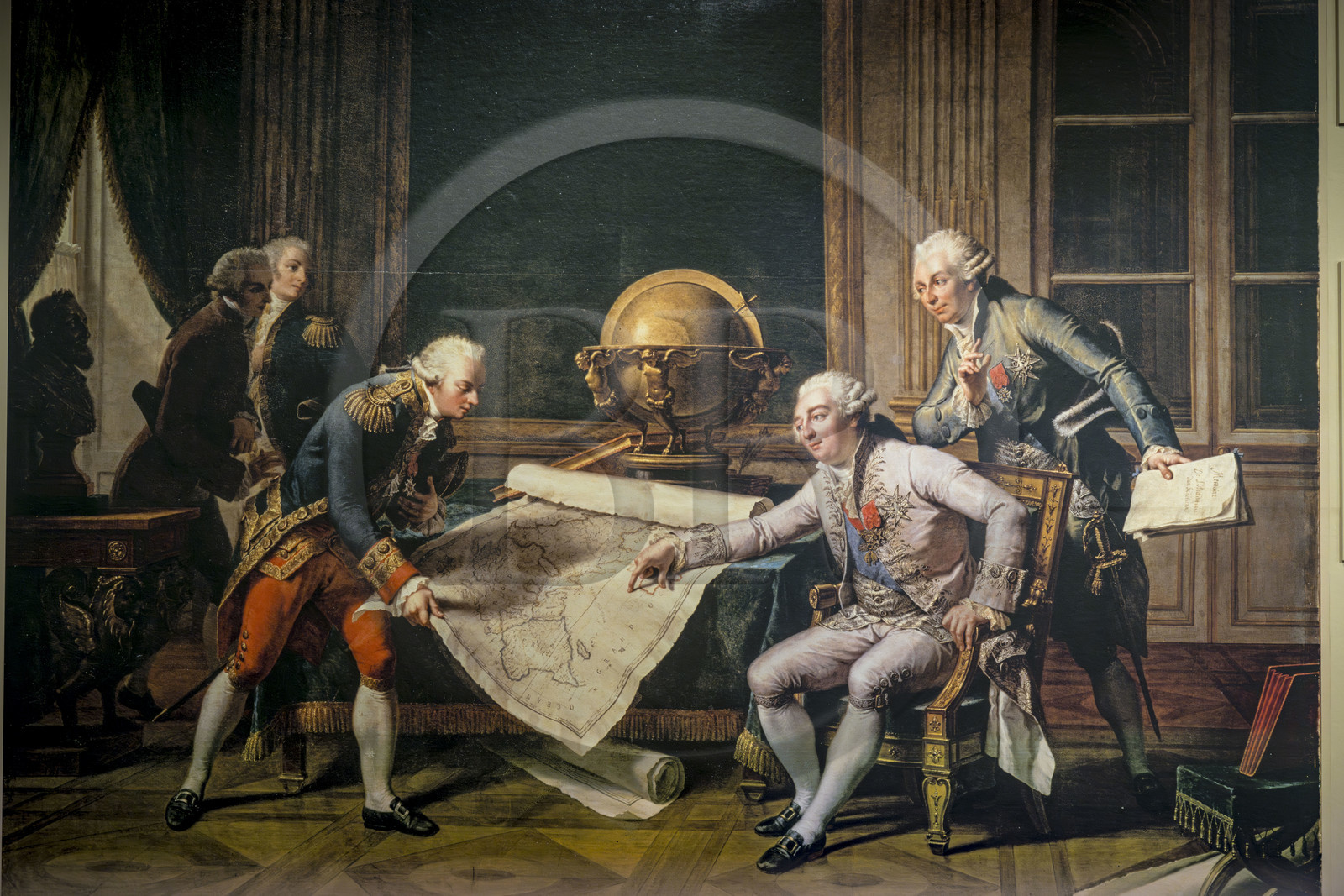 France, Finistère (29), Brest, le musée national de la Marine dans le château, salle dédié à l'expédition de La Pérouse, reproduction de la peinture, Louis XVI donnant ses instructions à La Pérouse, 29 juin 1785, de Nicolas André
