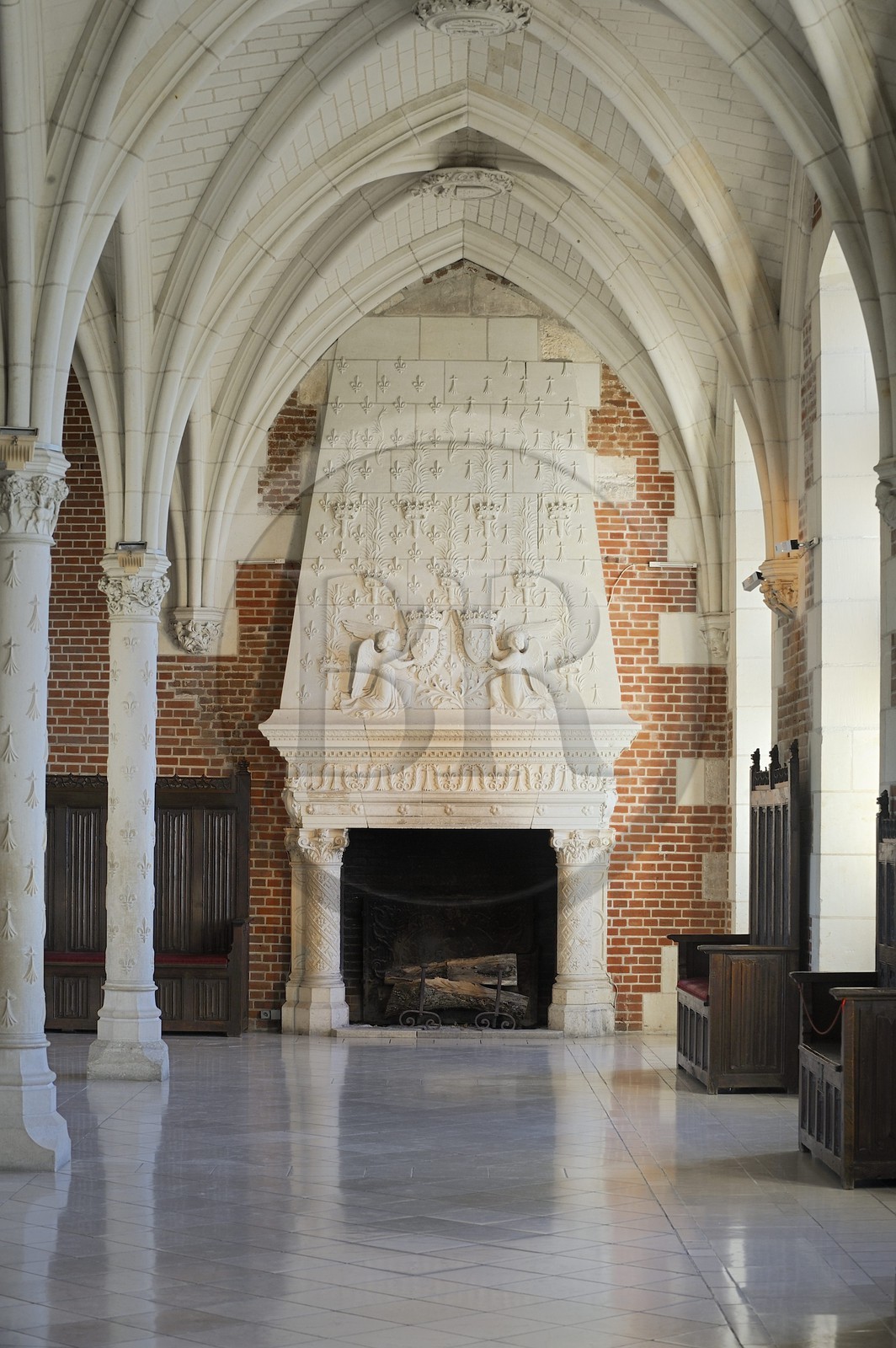 France, Indre et Loire (37), Vallée de la Loire classée Patrimoine mondial de l'UNESCO, château d'Amboise, le logis du Roi, salle du Conseil, la cheminée