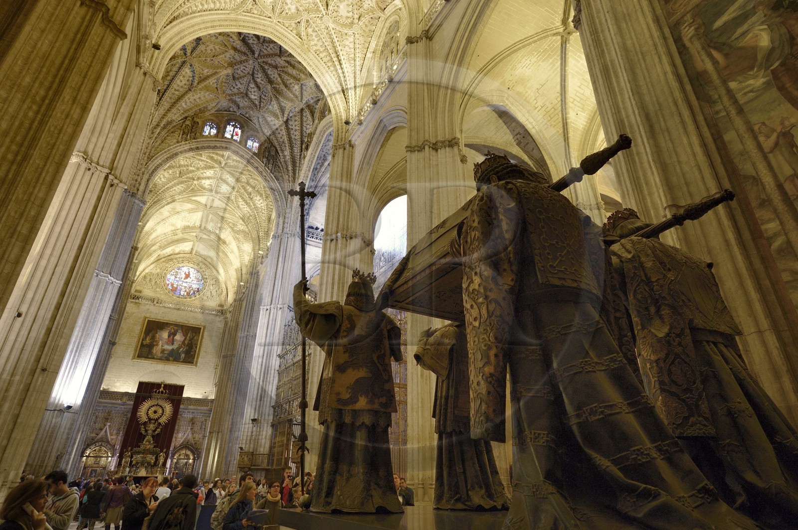 Espagne, Andalousie, Séville, la cathédrale, classé Patrimoine Mondial de l'UNESCO, mausolé de Christophe Colomb (mausoleo de Colon)