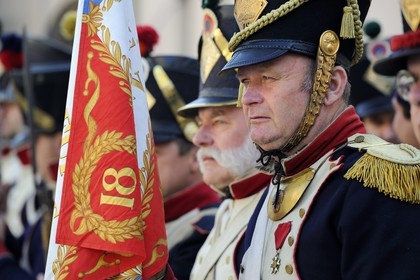 Italie, Ligurie, Sarzana, Napoleon Festival, soldats français de la Grande Armée du 18ème Régiment d'Infanterie de Ligne dont la devise était Valeur et Discipline