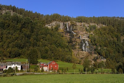 Norway, Hordaland County, Voss, Tvine (Tvindefossen) Waterfall