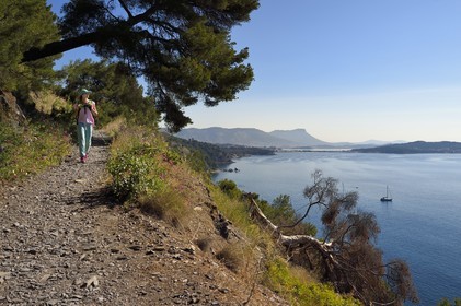 France, Var, La Seyne sur Mer, hike in the Cap Sicie massif along the Chemin du Joncquet below the Corniche Merveilleuse,
