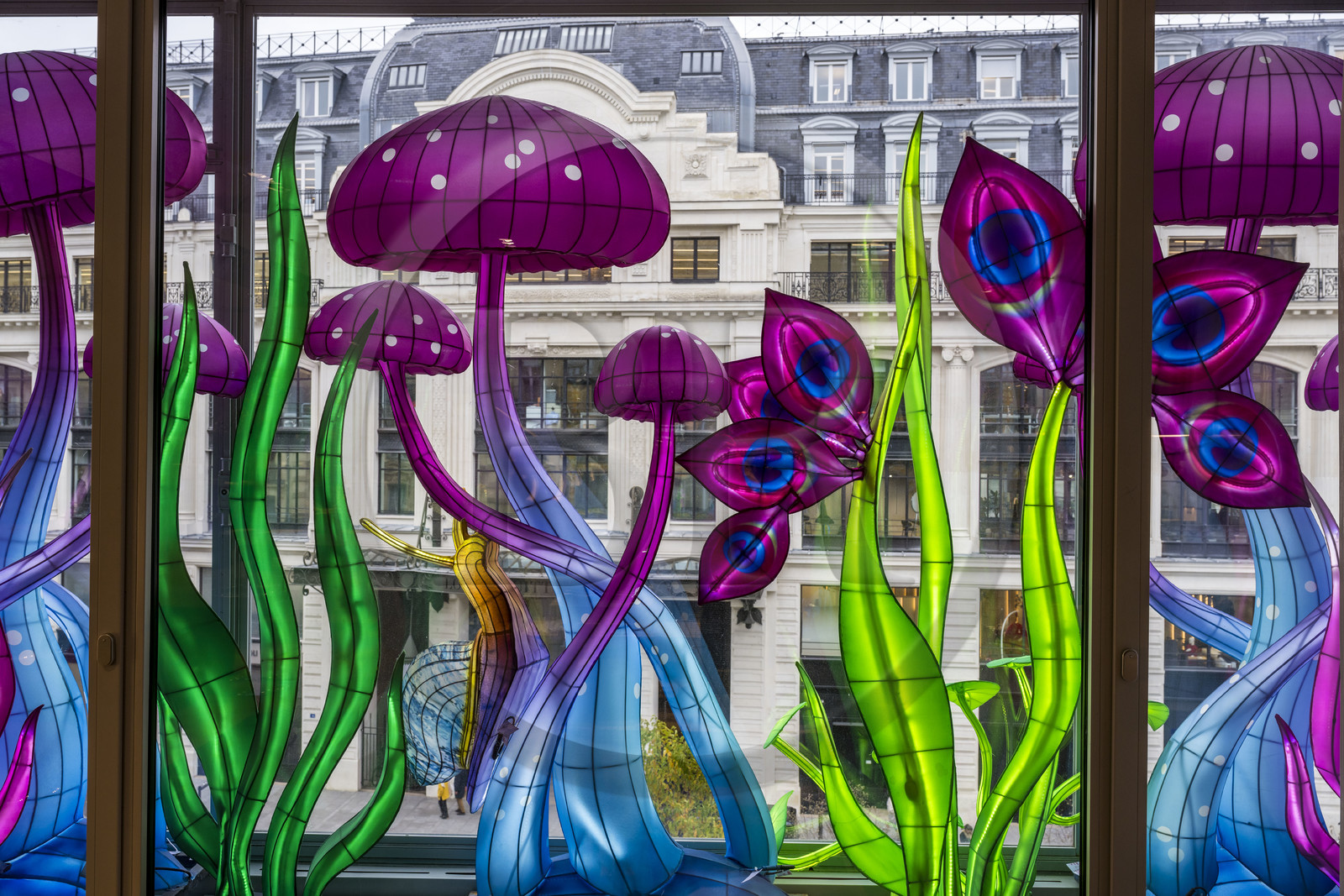 France, Paris, the La Samaritaine department store during the Christmas holidays, creations of Thoiry Lumières Sauvages in the windows of the facade