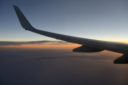 Greece, Cyclades islands, overview of the Aegean Sea at sunset (aerial view)